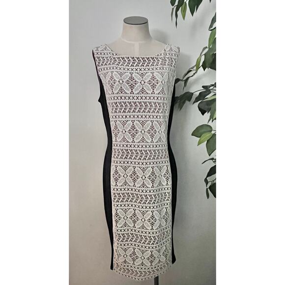 Anne Klein Womens Black & White Sleeveless Crochet Sheath Work Dress Sz 10 - Picture 1 of 7